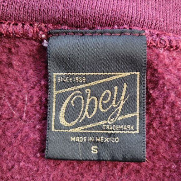 Obey "Make Art Not War" Burgundy Crewneck Sweatshirt Small - Picture 8 of 10